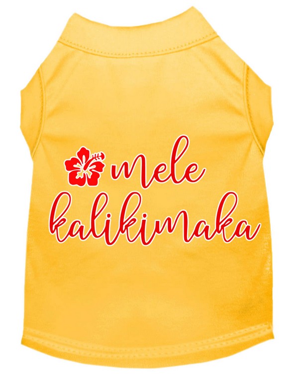 Mele Kalikimaka Screen Print Dog Shirt Yellow Sm